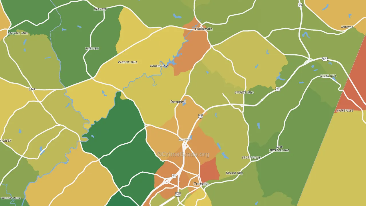 Habersham County, GA Map of Assault Rates