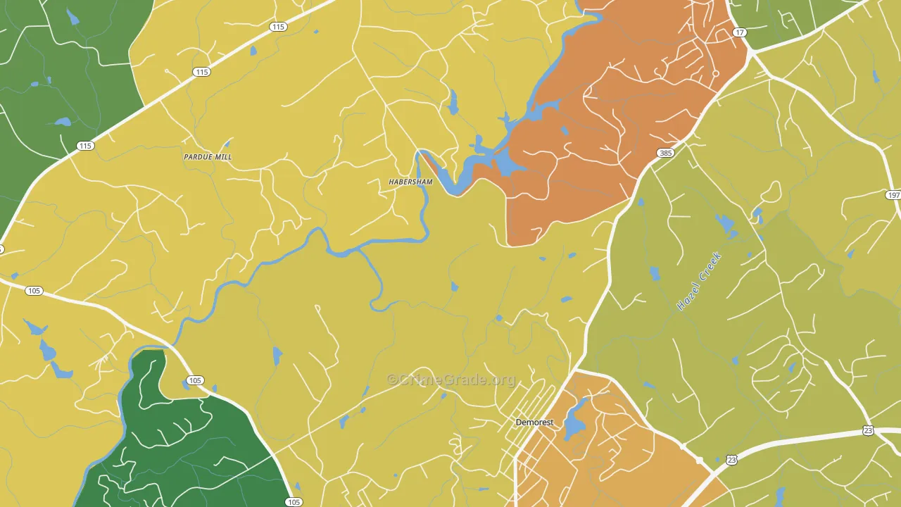 Habersham, GA Map of Assault Rates