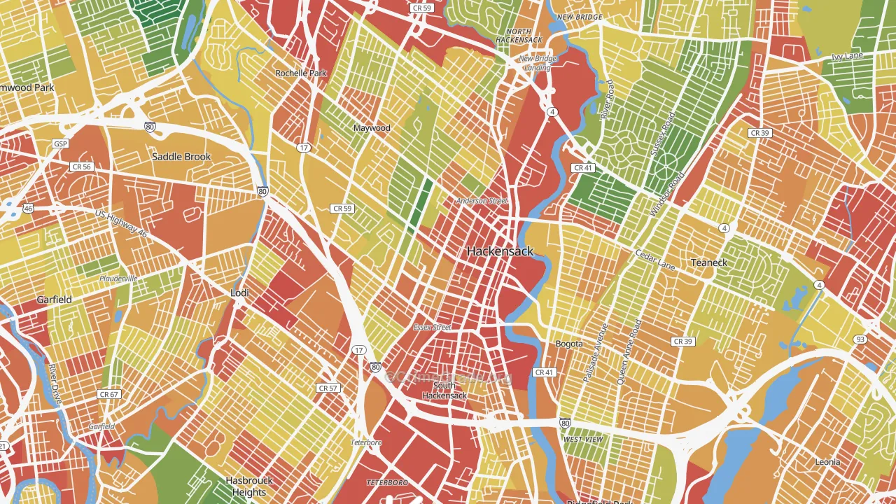 Hackensack, NJ Map of Assault Rates