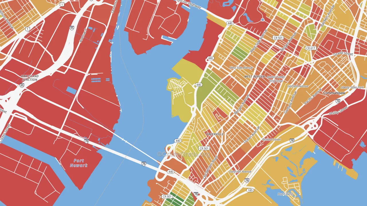 Hackensack Riverfront, Jersey City, NJ Map of Assault Rates