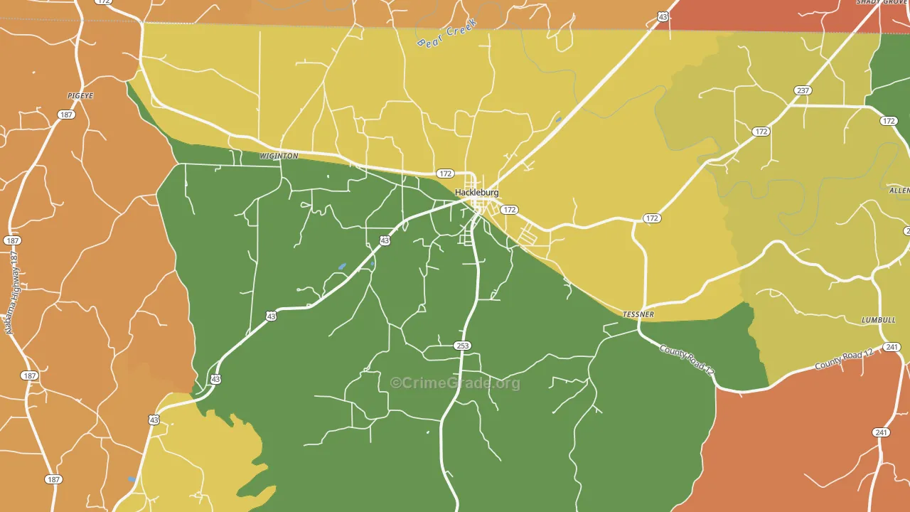 Hackleburg, AL Map of Assault Rates