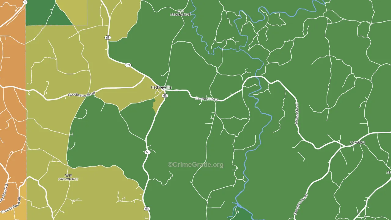 Hackneyville, AL Map of Assault Rates