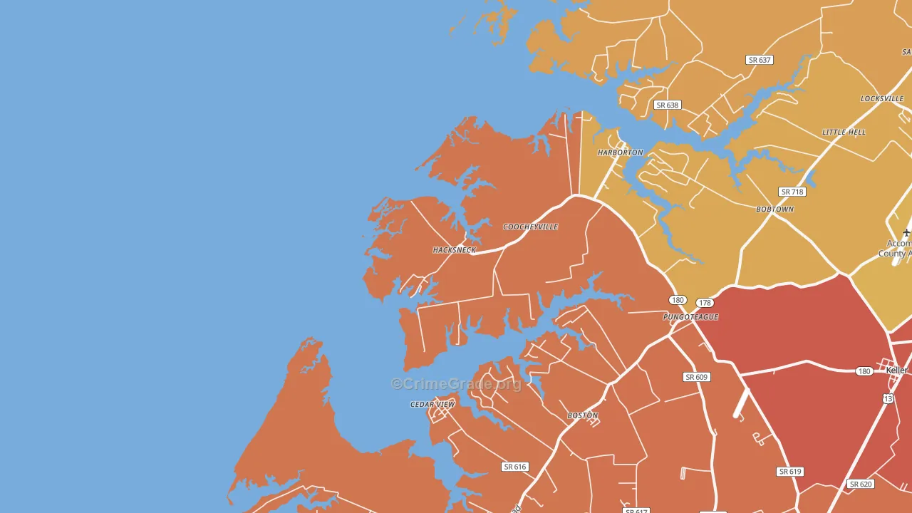 Hacksneck, VA Map of Assault Rates