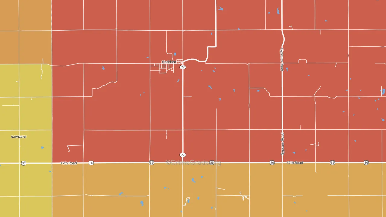 Haddam, KS Map of Assault Rates