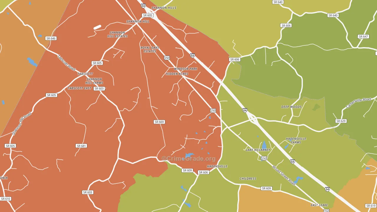 Hadensville, VA Map of Assault Rates