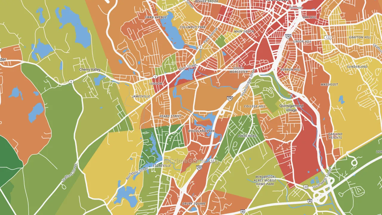 Hadwen Park, Worcester, MA Map of Assault Rates