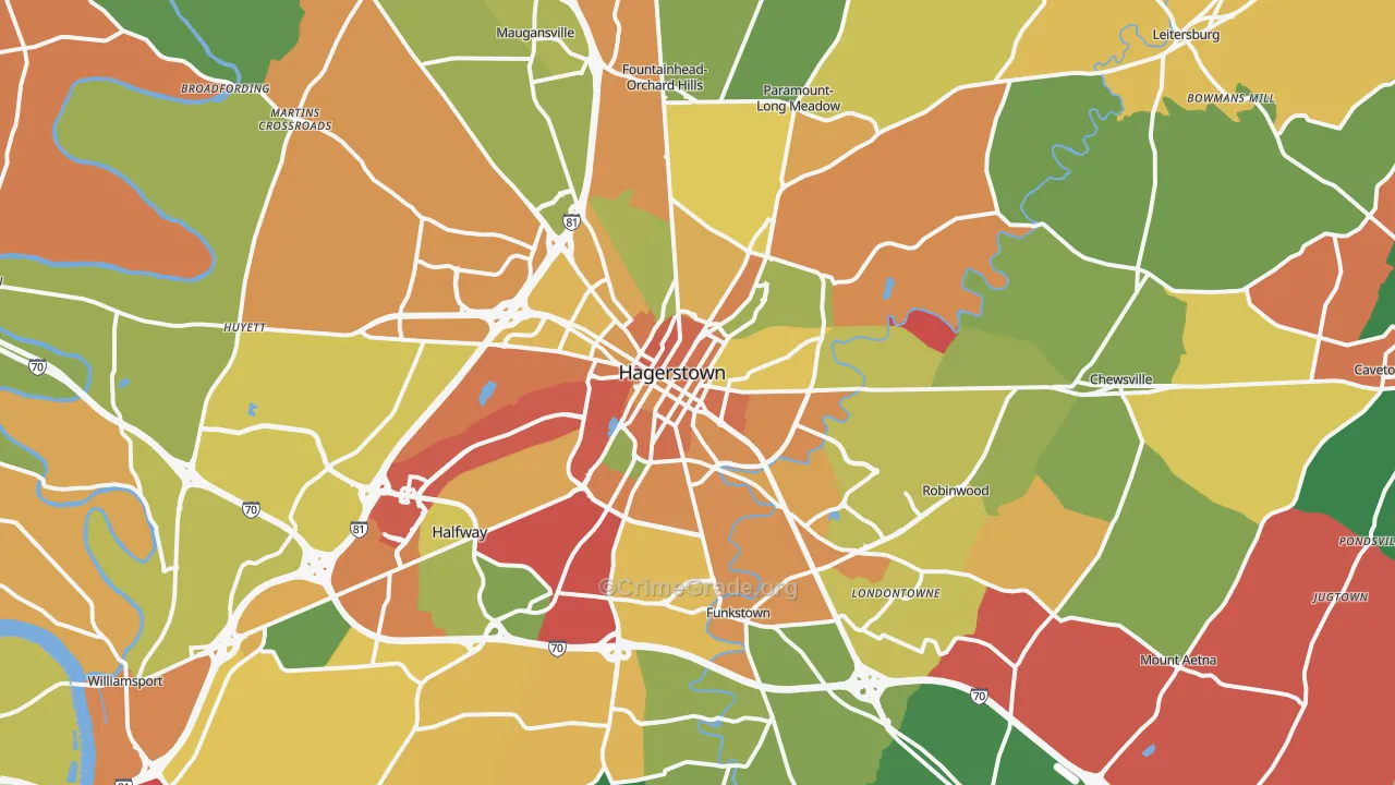 Hagerstown, MD Map of Assault Rates