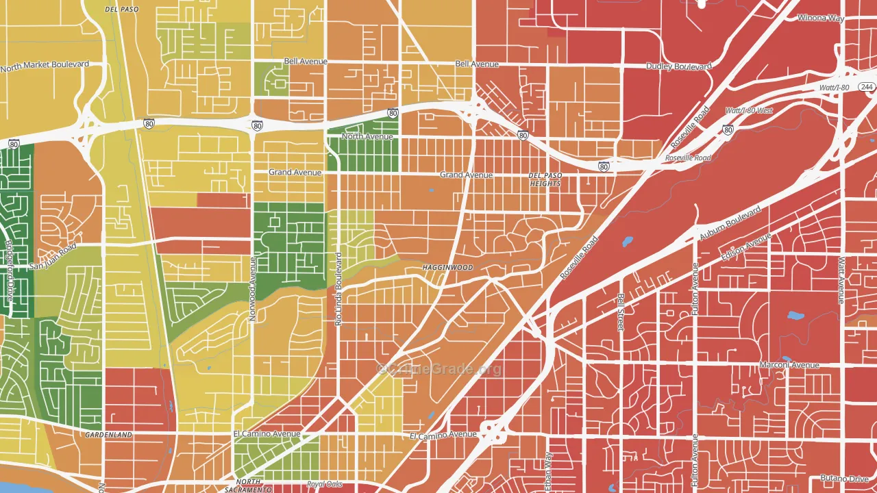 Hagginwood, Sacramento, CA Map of Assault Rates
