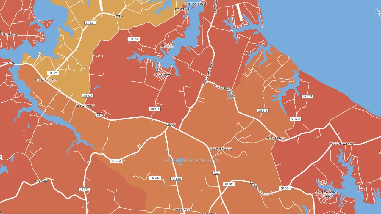 Hague, VA Map of Assault Rates