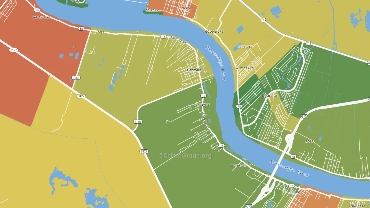 Hahnville, LA Map of Assault Rates
