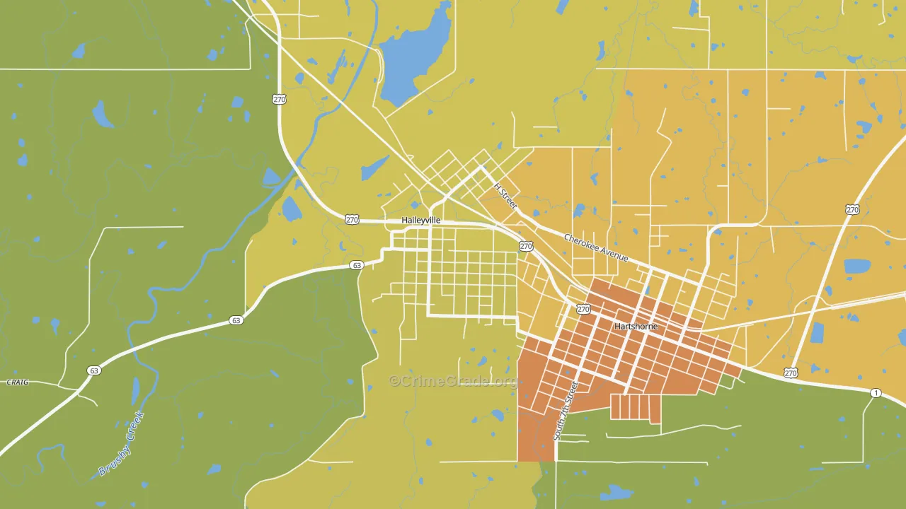Haileyville, OK Map of Assault Rates