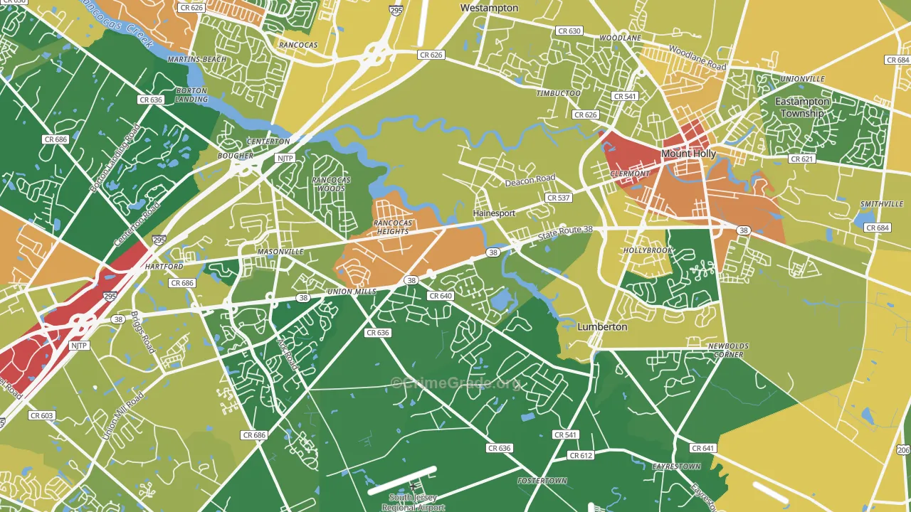 Hainesport, NJ Map of Assault Rates