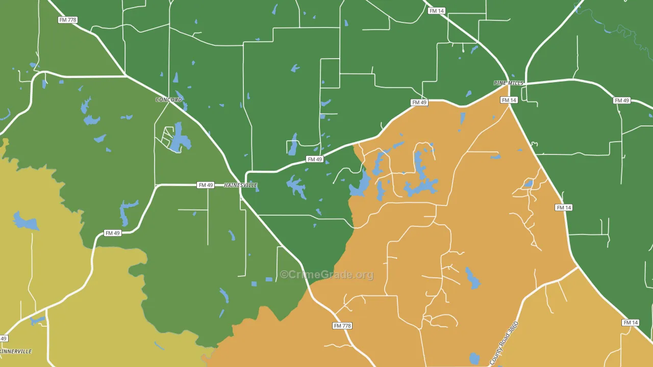 Hainesville, TX Map of Assault Rates