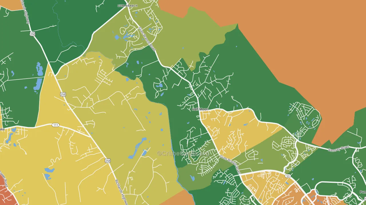 Half Moon, NC Map of Assault Rates