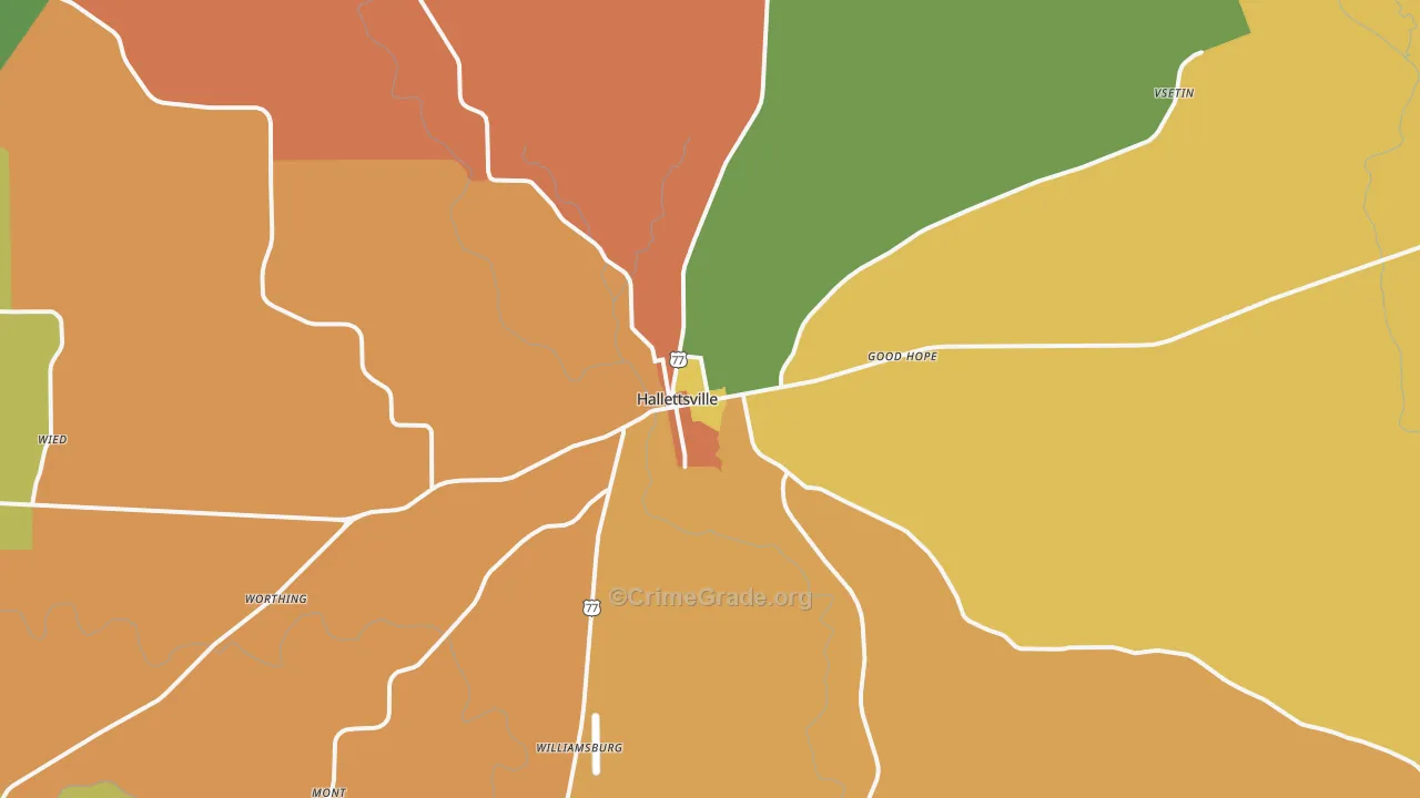 Hallettsville, TX Map of Assault Rates