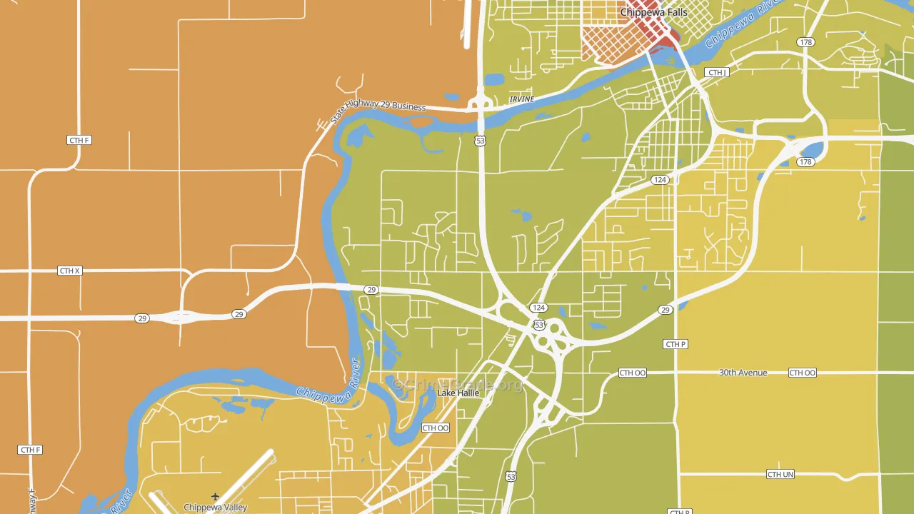 Hallie, WI Map of Assault Rates