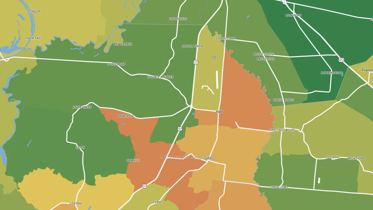 Halls, TN Map of Assault Rates