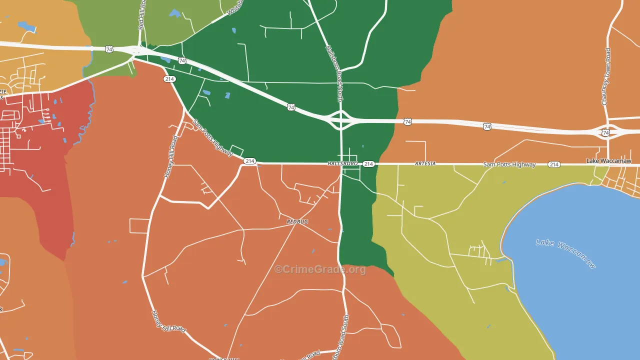 Hallsboro, NC Map of Assault Rates