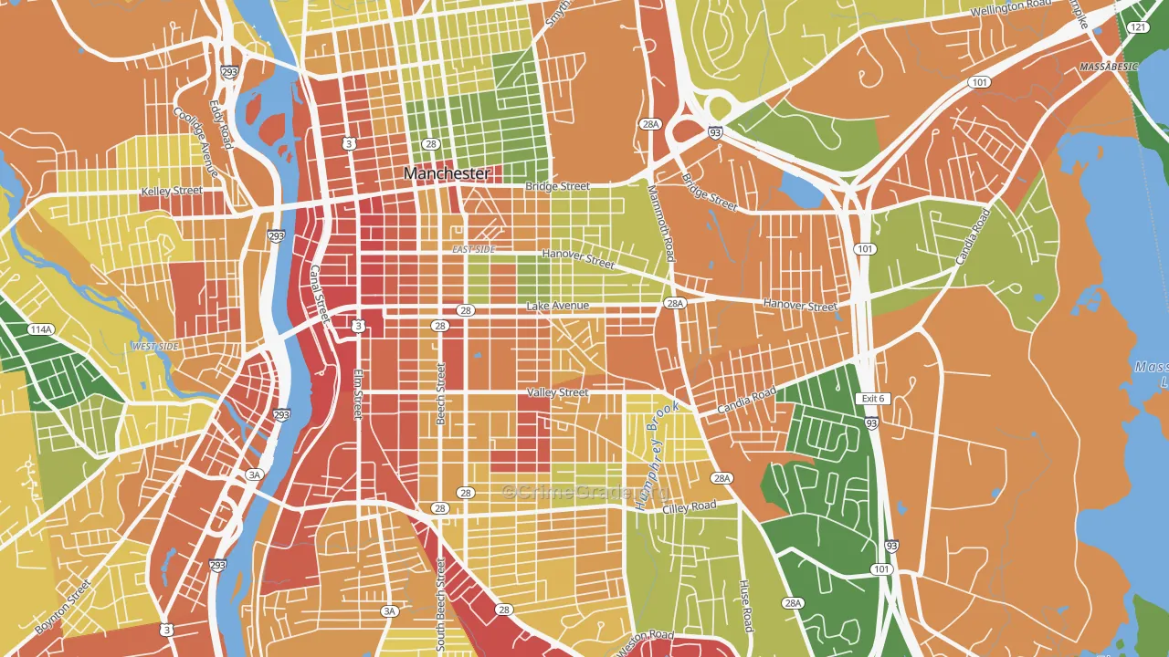 Hallsville, Manchester, NH Map of Assault Rates