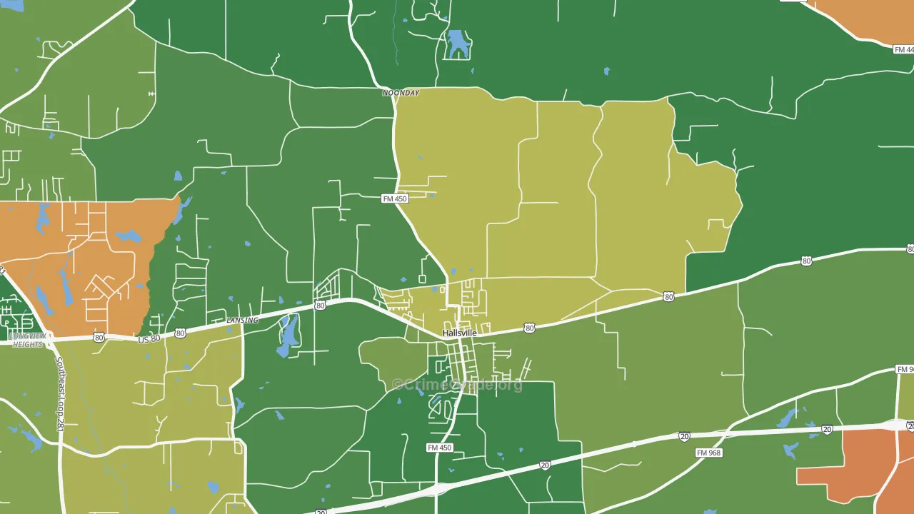 Hallsville, TX Map of Assault Rates