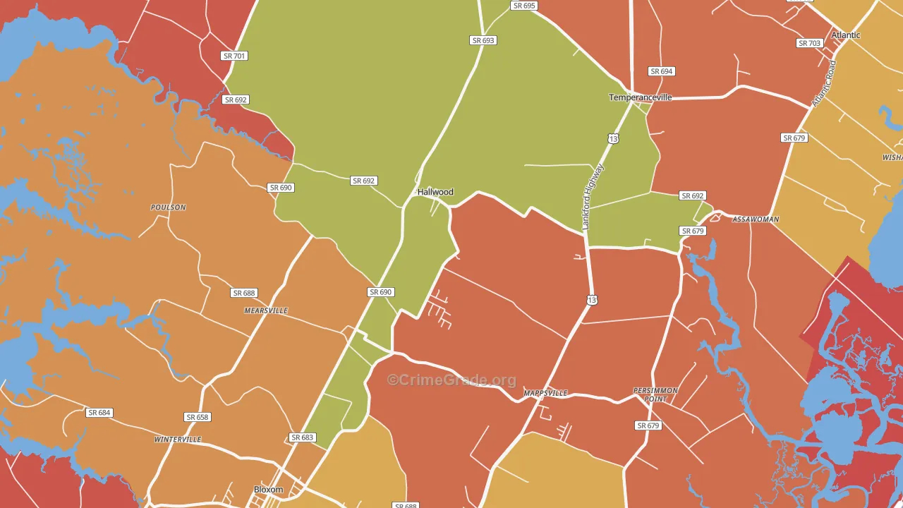 Hallwood, VA Map of Assault Rates