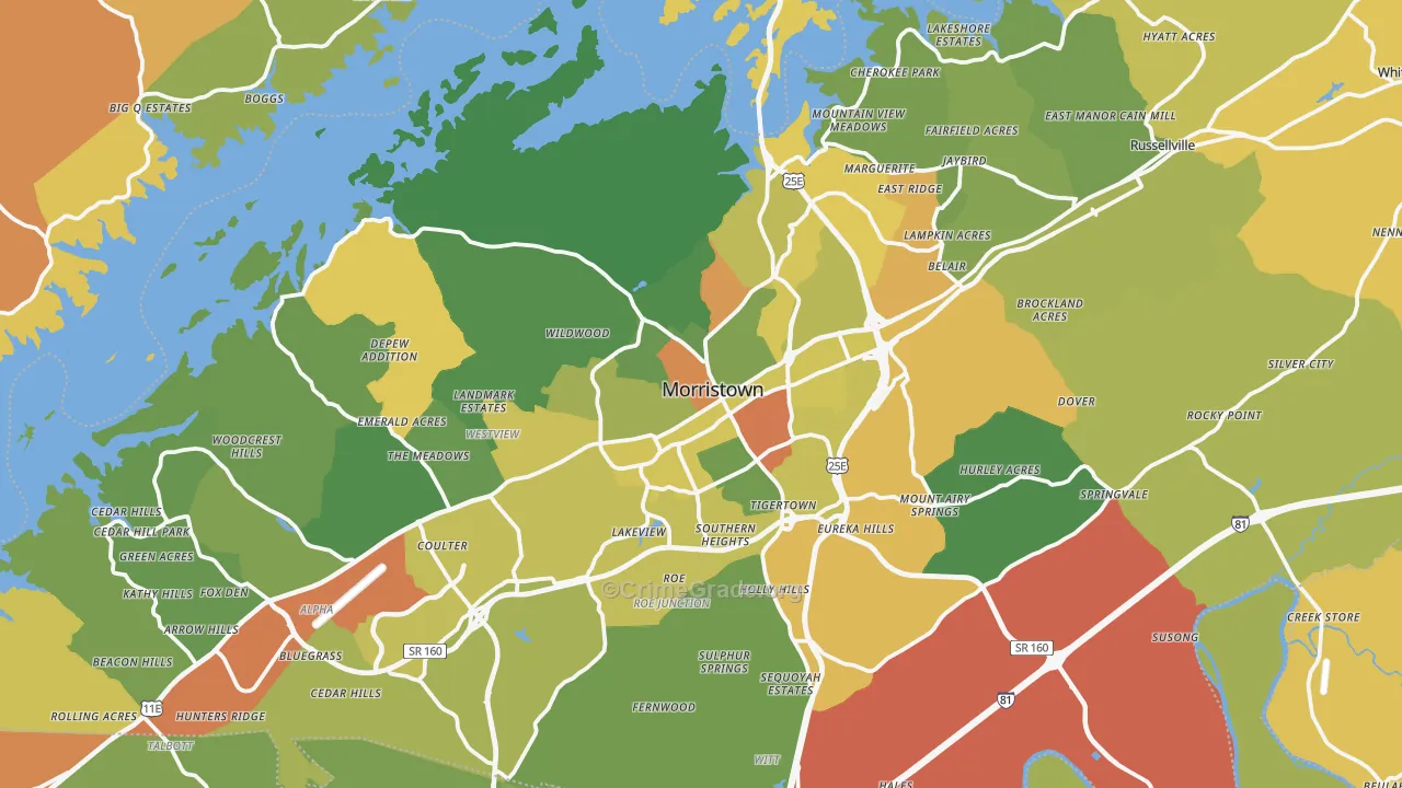 Hamblen County, TN Map of Assault Rates