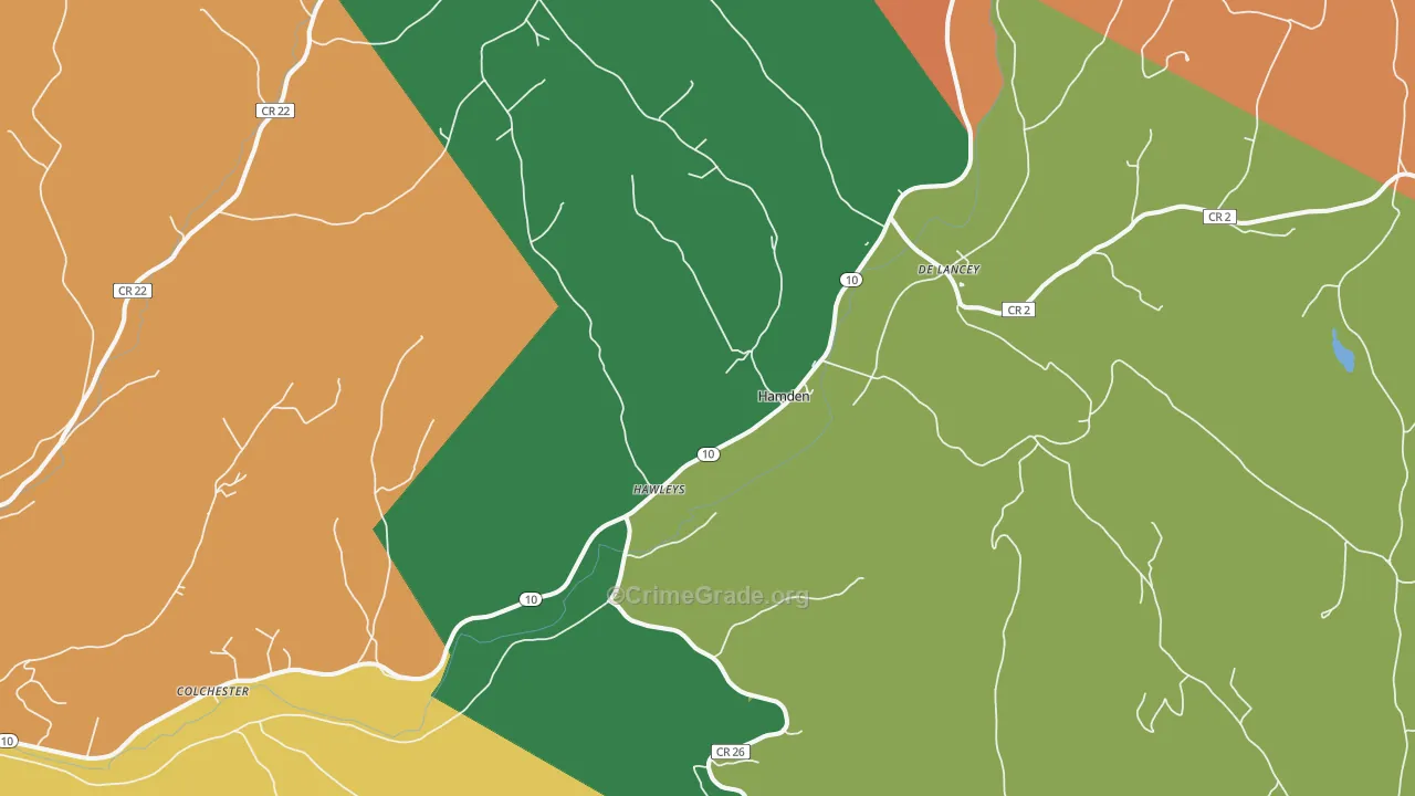 Hamden, NY Map of Assault Rates