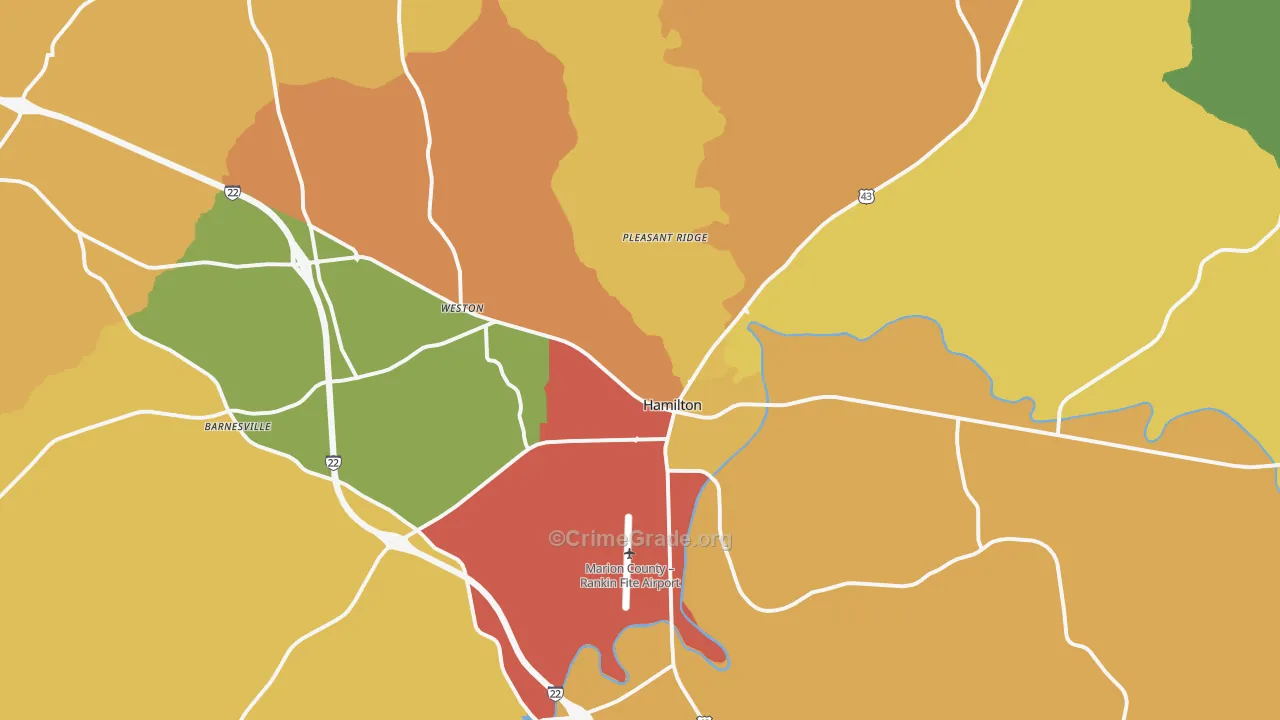 Hamilton, AL Map of Assault Rates