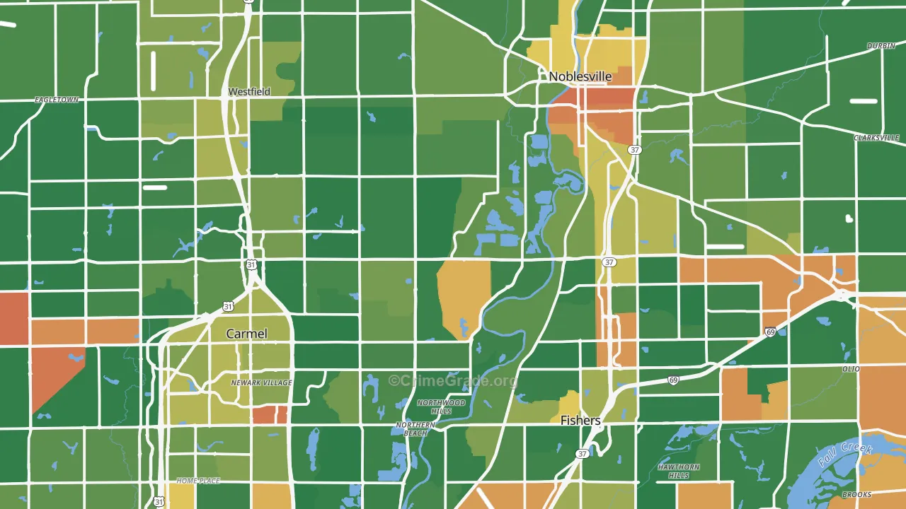 Hamilton County, IN Map of Assault Rates