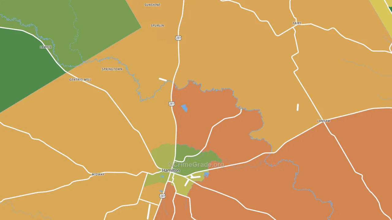 Hamilton County, TX Map of Assault Rates