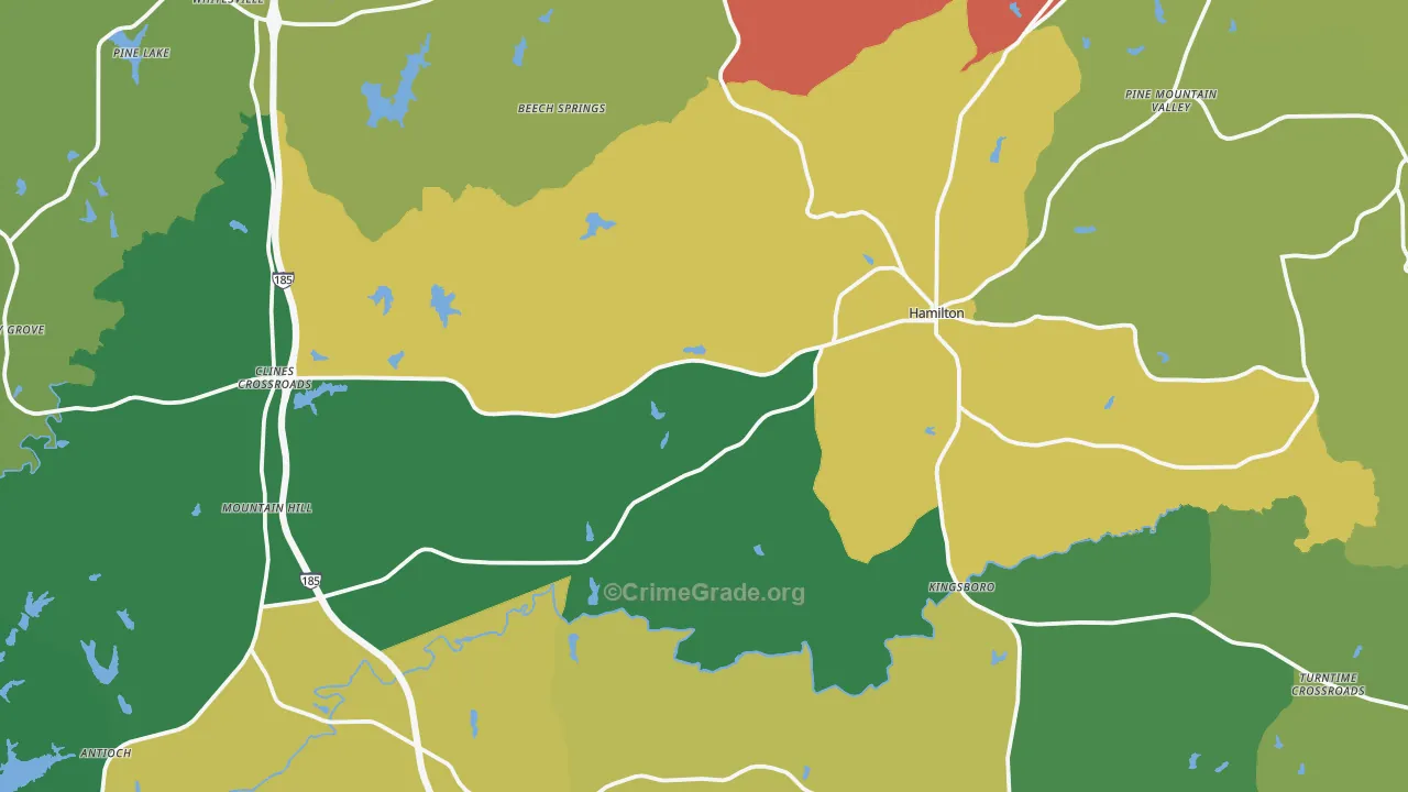 Hamilton, GA Map of Assault Rates