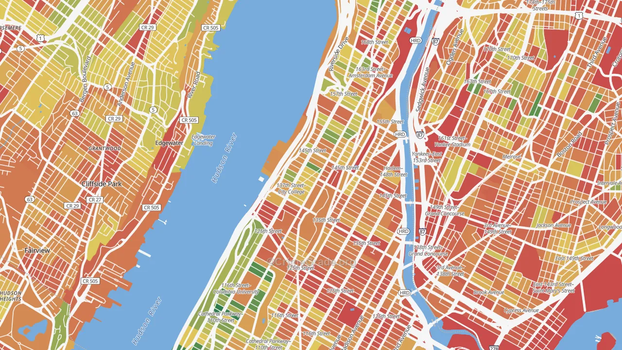 Hamilton Heights, Manhattan, NY Map of Assault Rates