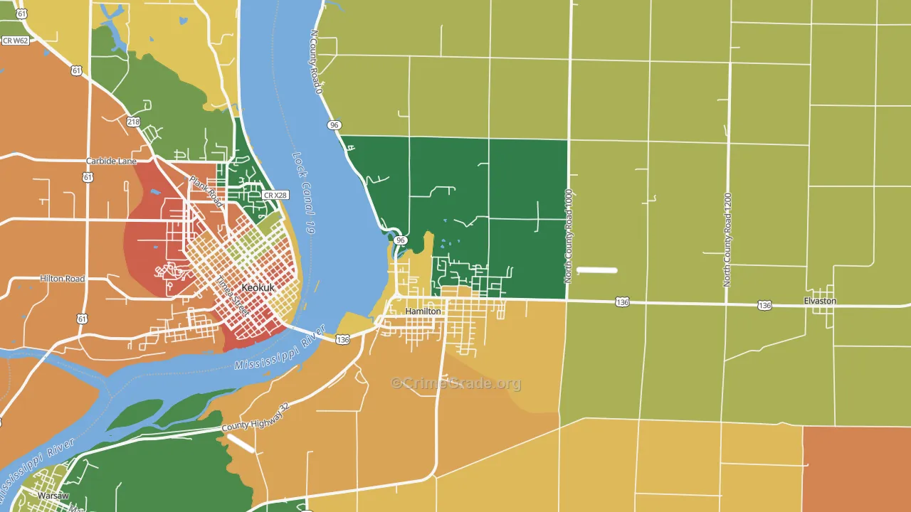Hamilton, IL Map of Assault Rates