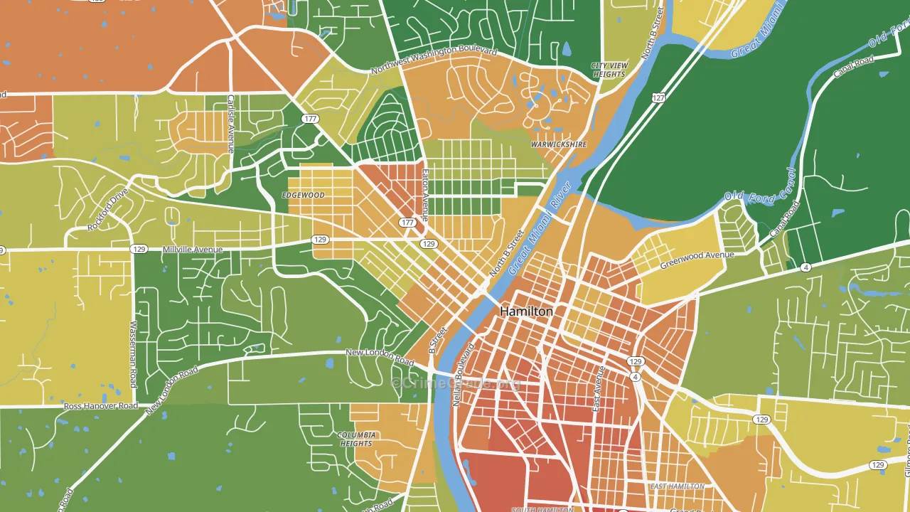 Hamilton Main Street Historic District, Hamilton, OH Map of Assault Rates