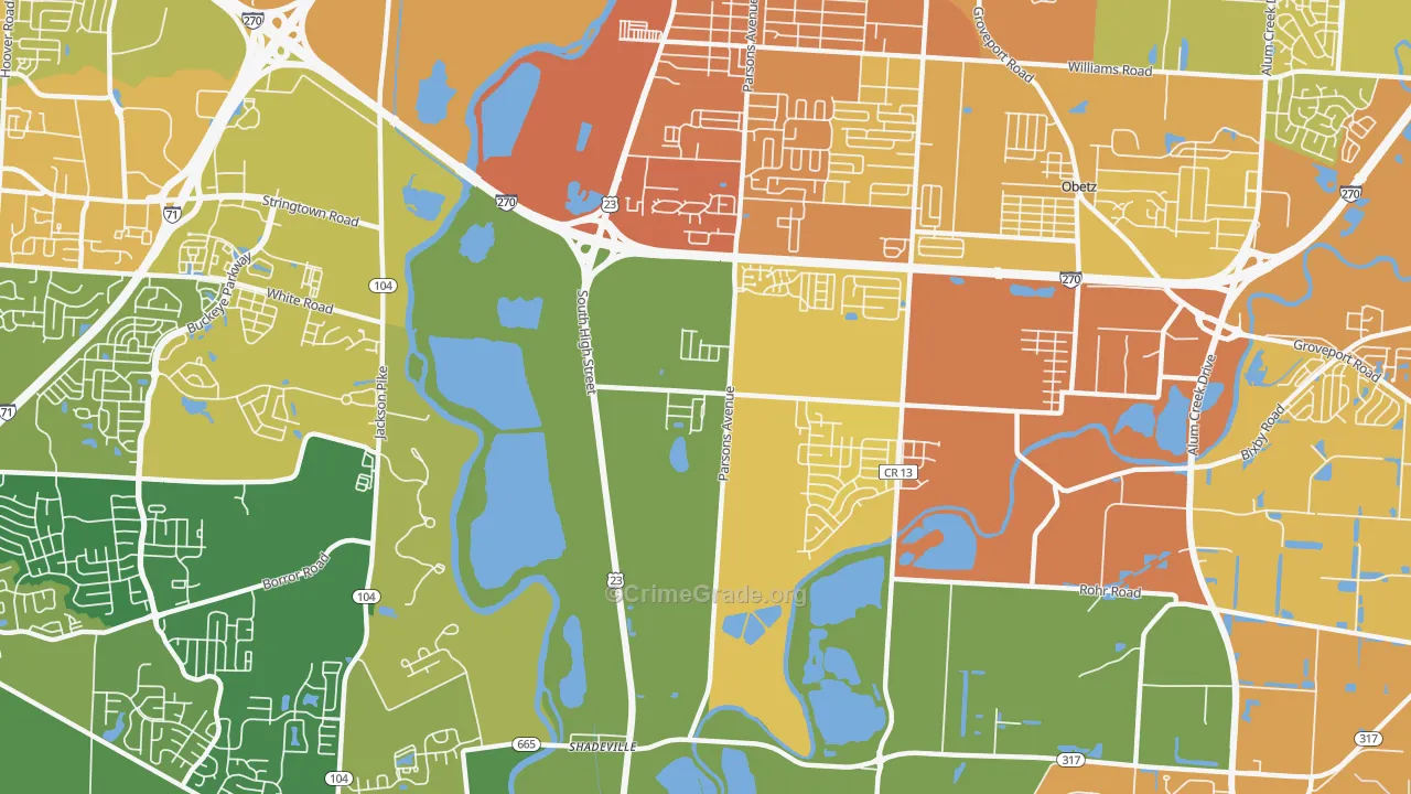 Hamilton Meadows, OH Map of Assault Rates