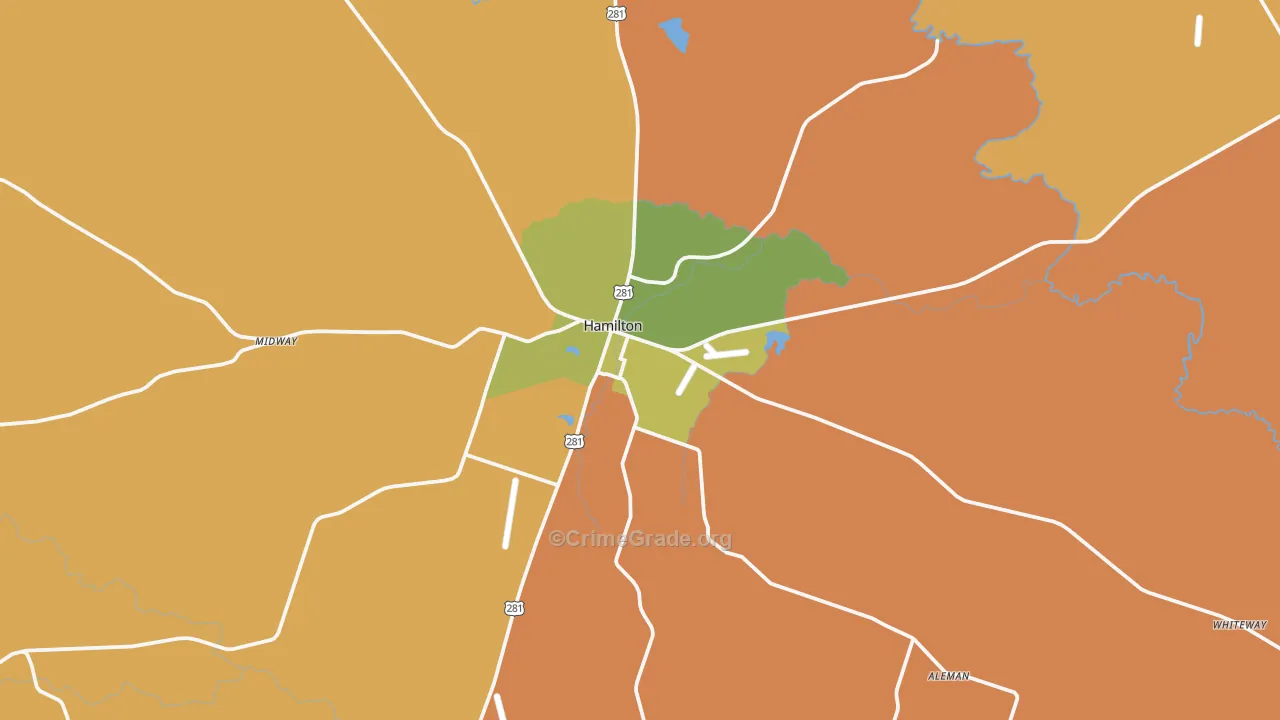 Hamilton, TX Map of Assault Rates