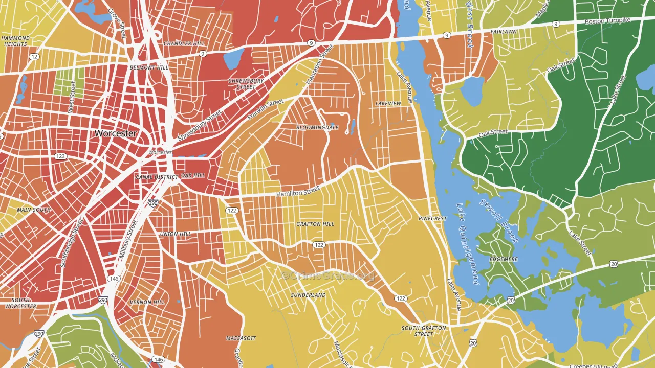 Hamilton, Worcester, MA Map of Assault Rates