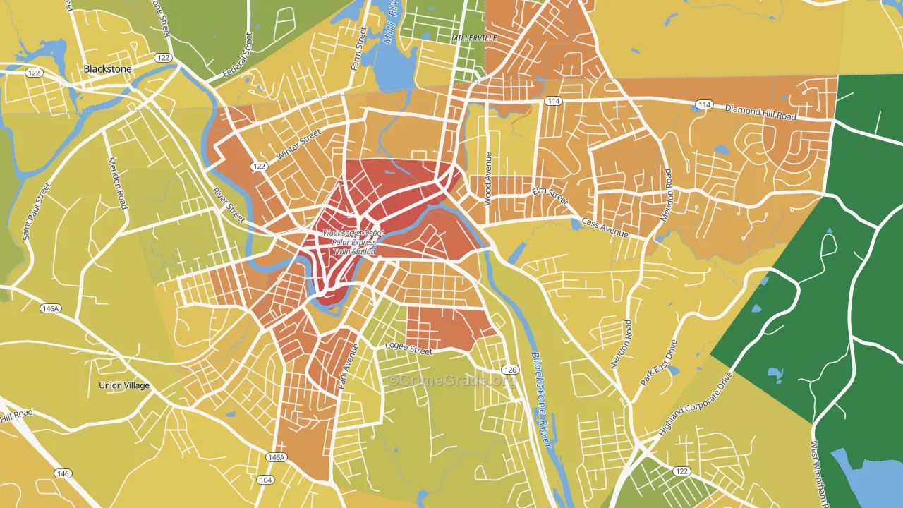 Hamlet, Woonsocket, RI Map of Assault Rates