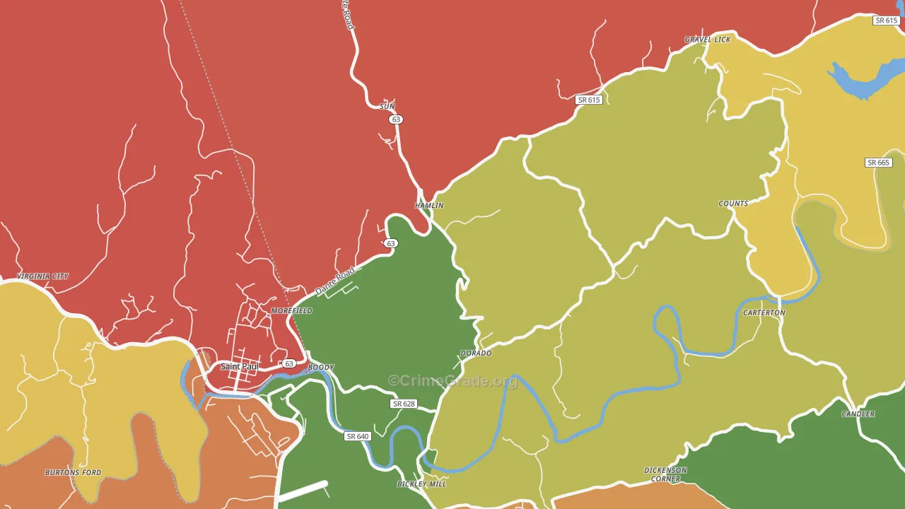 Hamlin, VA Map of Assault Rates
