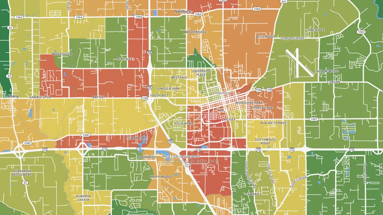 Hammond, LA Map of Assault Rates