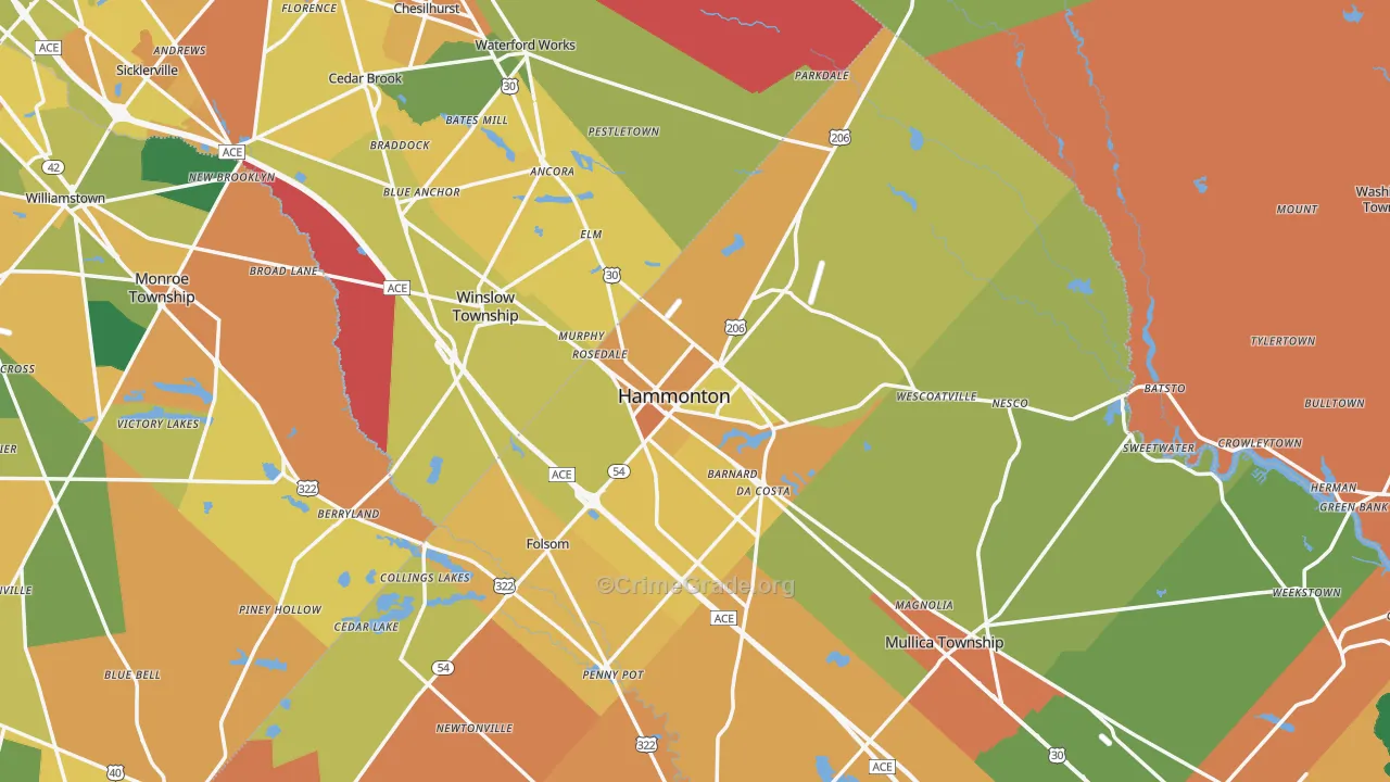 Hammonton, NJ Map of Assault Rates