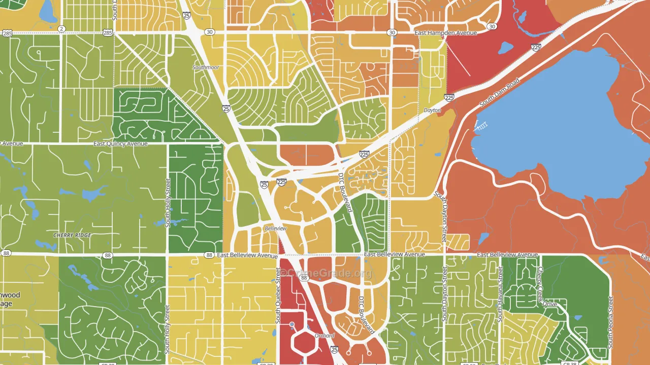 Hampden South, Denver, CO Map of Assault Rates