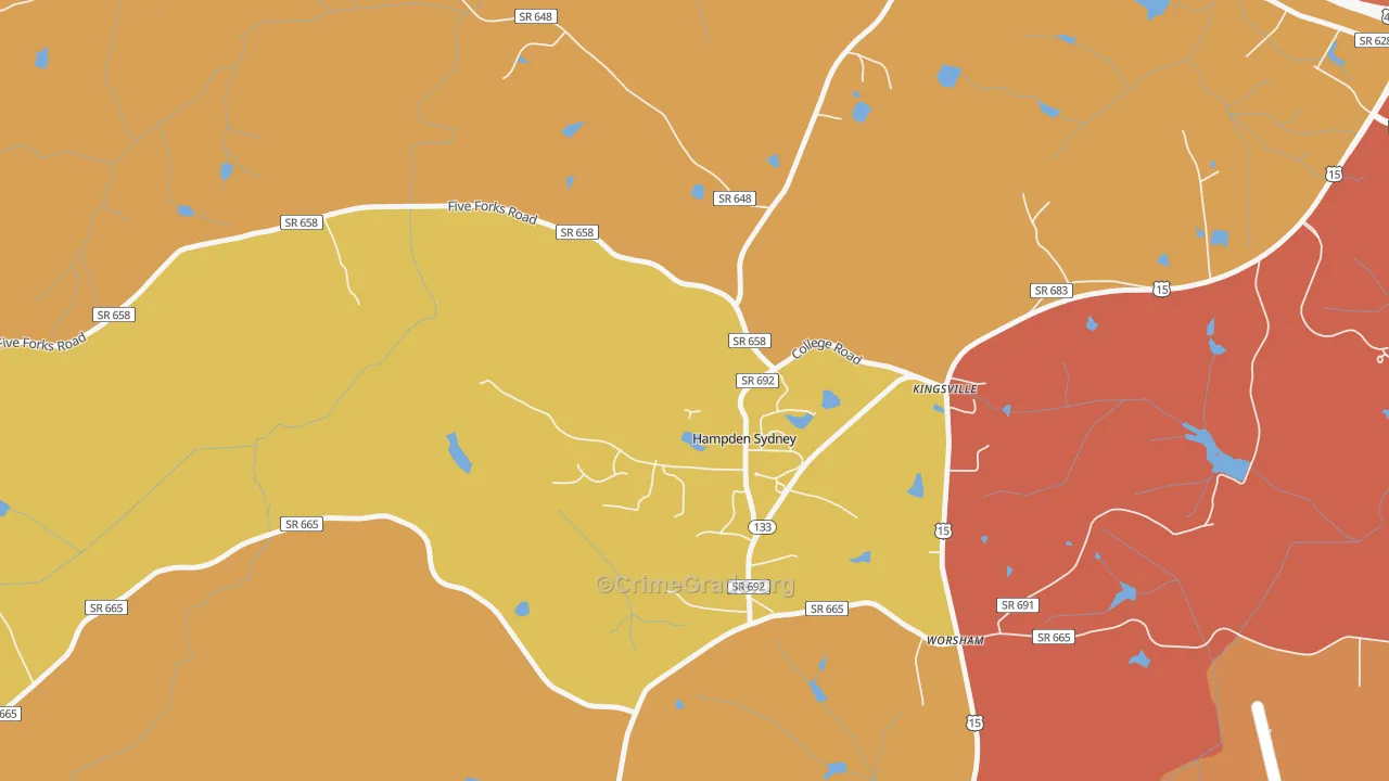 Hampden-Sydney, VA Map of Assault Rates