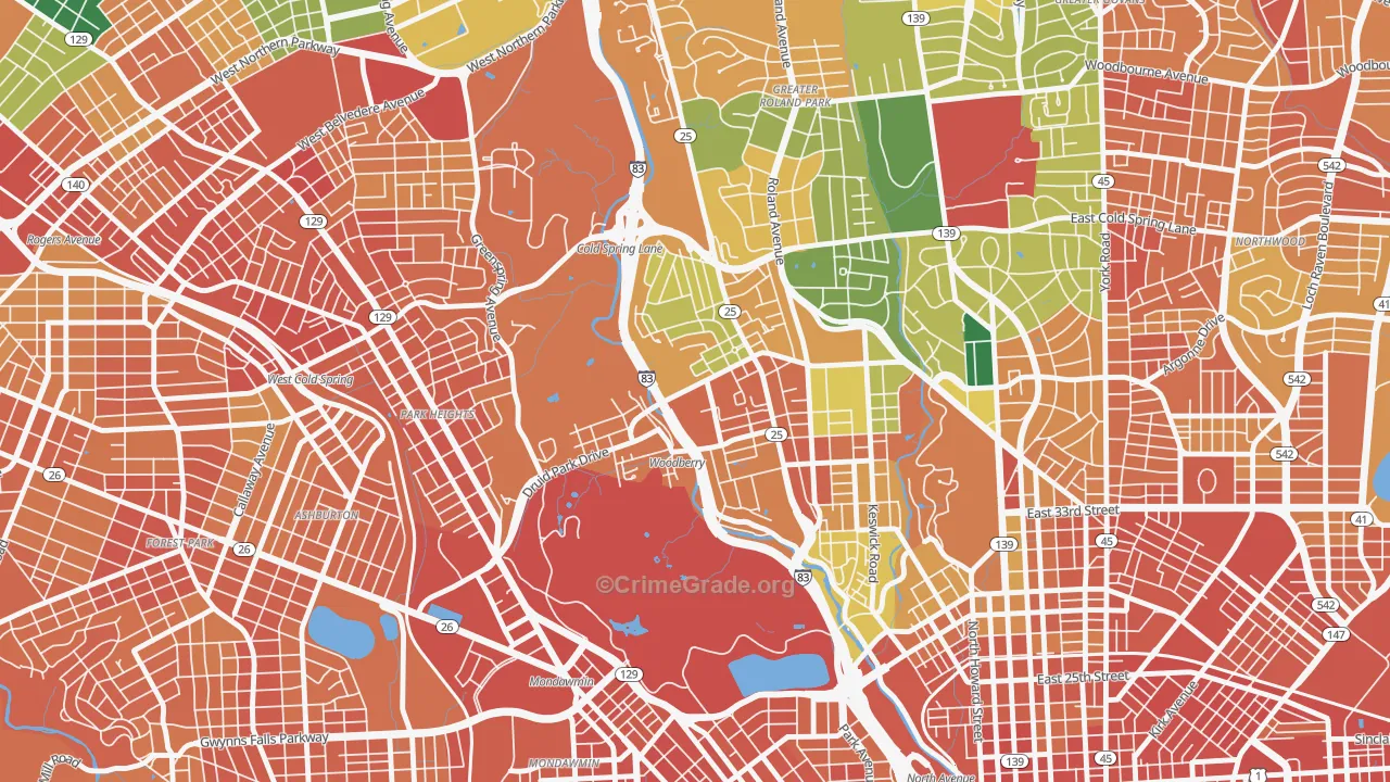Hampden-Woodberry-Remington, Baltimore, MD Map of Assault Rates