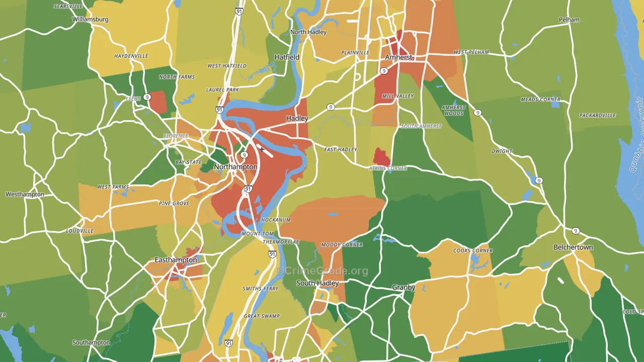 Hampshire County, MA Map of Assault Rates