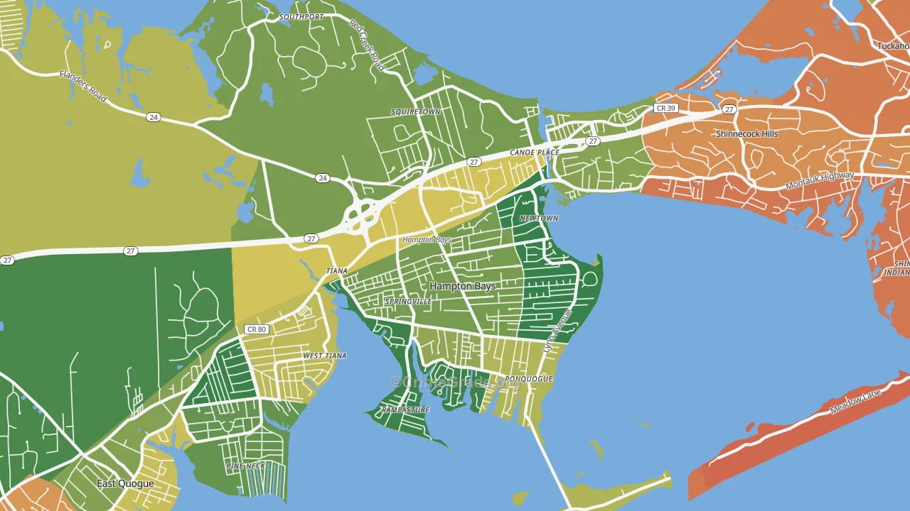 Hampton Bays, NY Map of Assault Rates