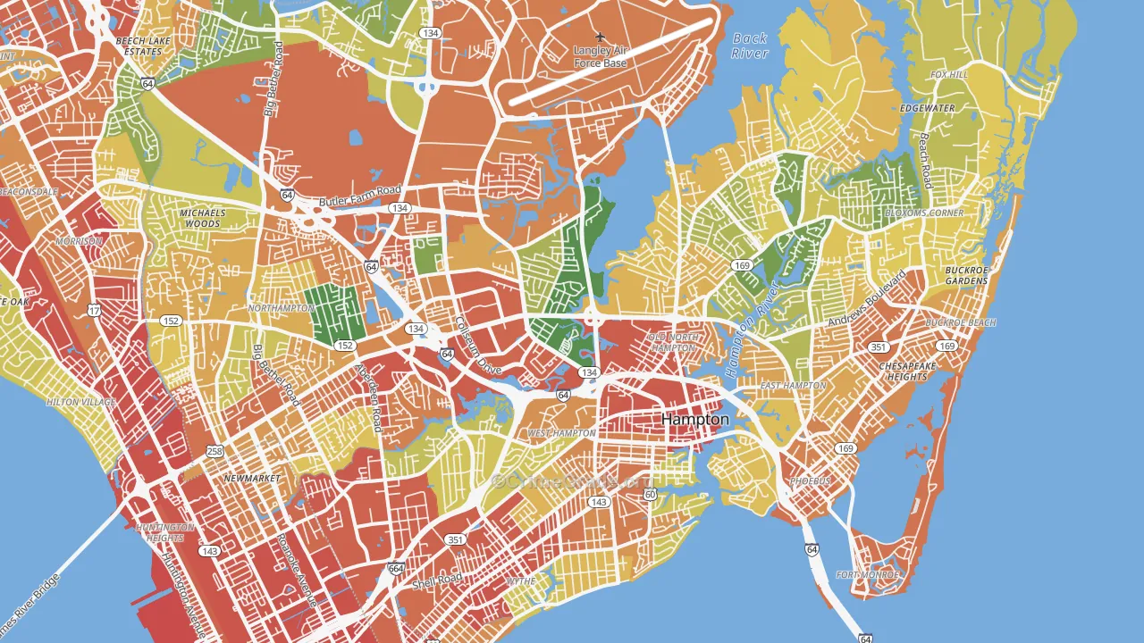 Hampton City, VA Map of Assault Rates