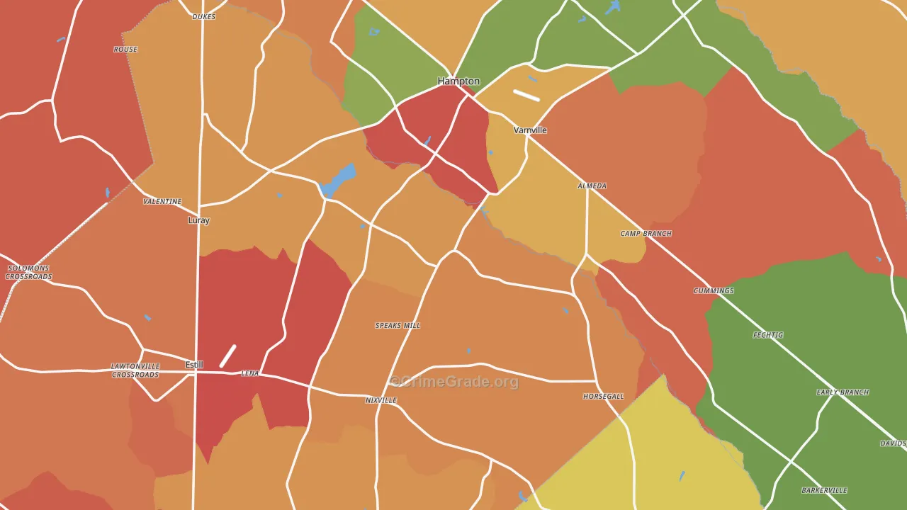Hampton County, SC Map of Assault Rates