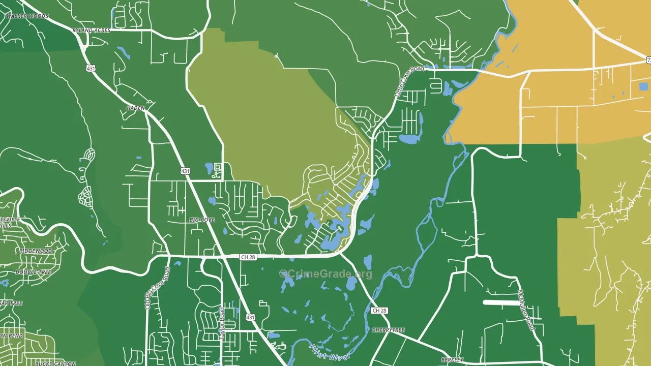 Hampton Cove, Owens Cross Roads, AL Map of Assault Rates