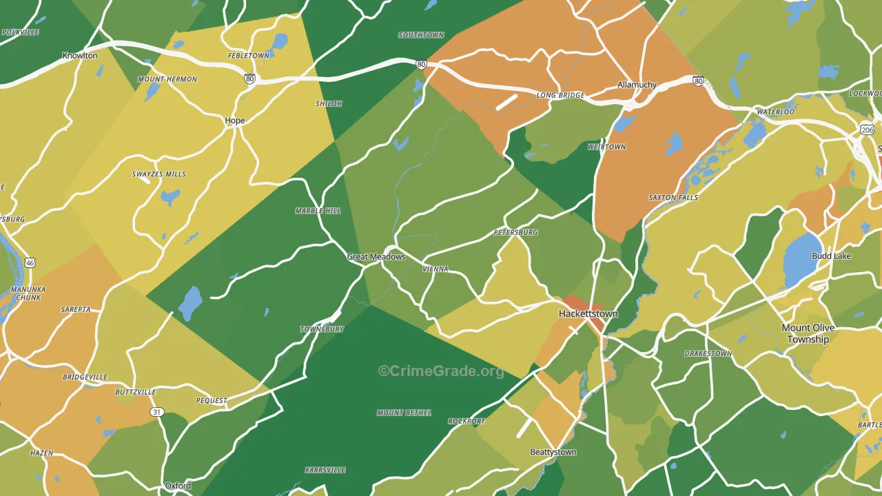 Hampton, NJ Map of Assault Rates